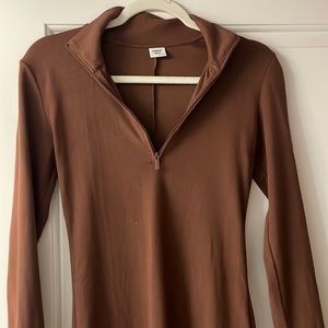 Brown Fitted Quarter Zip Dress